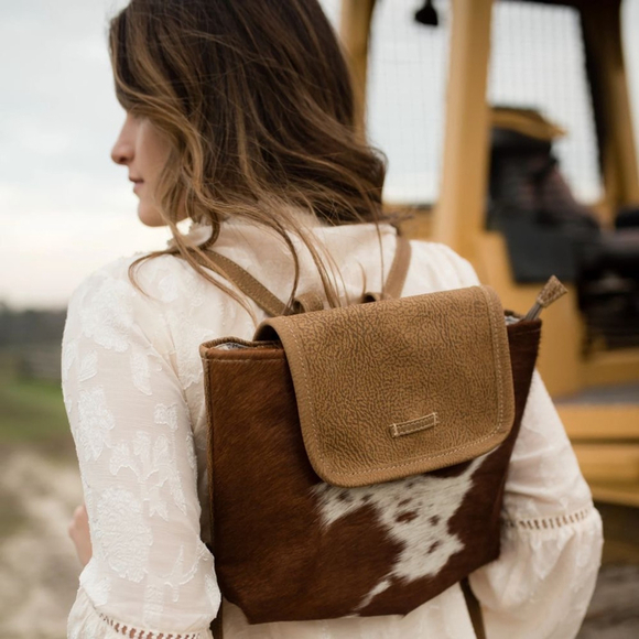 Myra Bag Handbags - Myra Bag Hair-On Brown & White Cowhide Backpack One Size